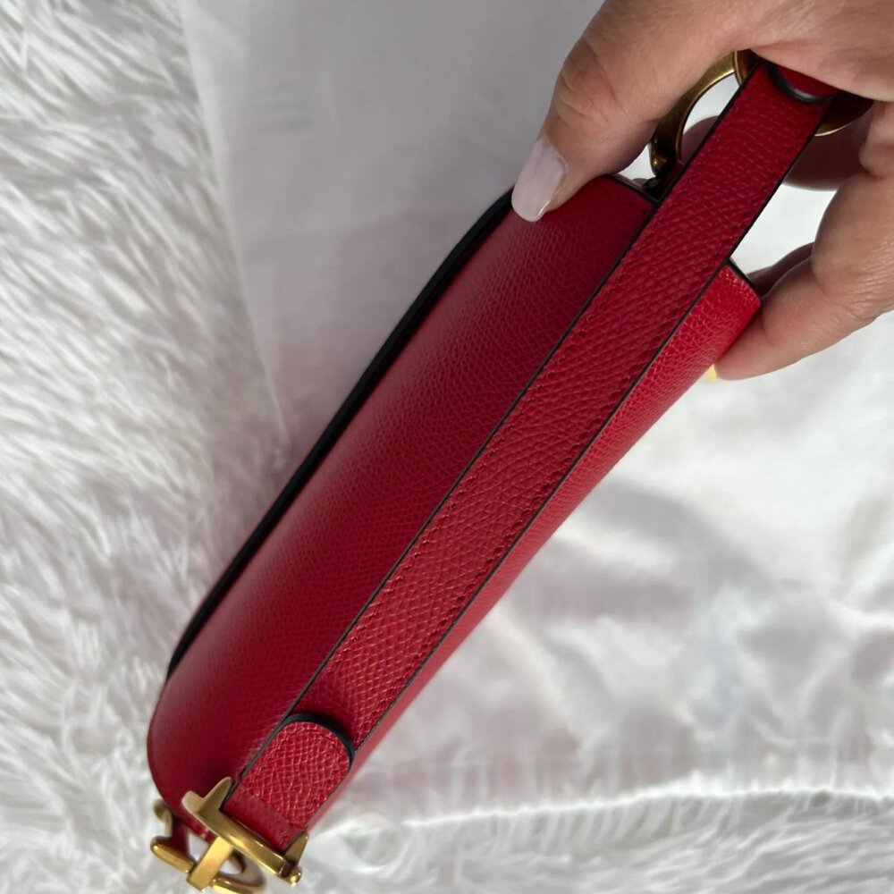 CHRISTIAN DIOR Grained Calfskin Mini Saddle Bag in Red - Picture 8 of 12